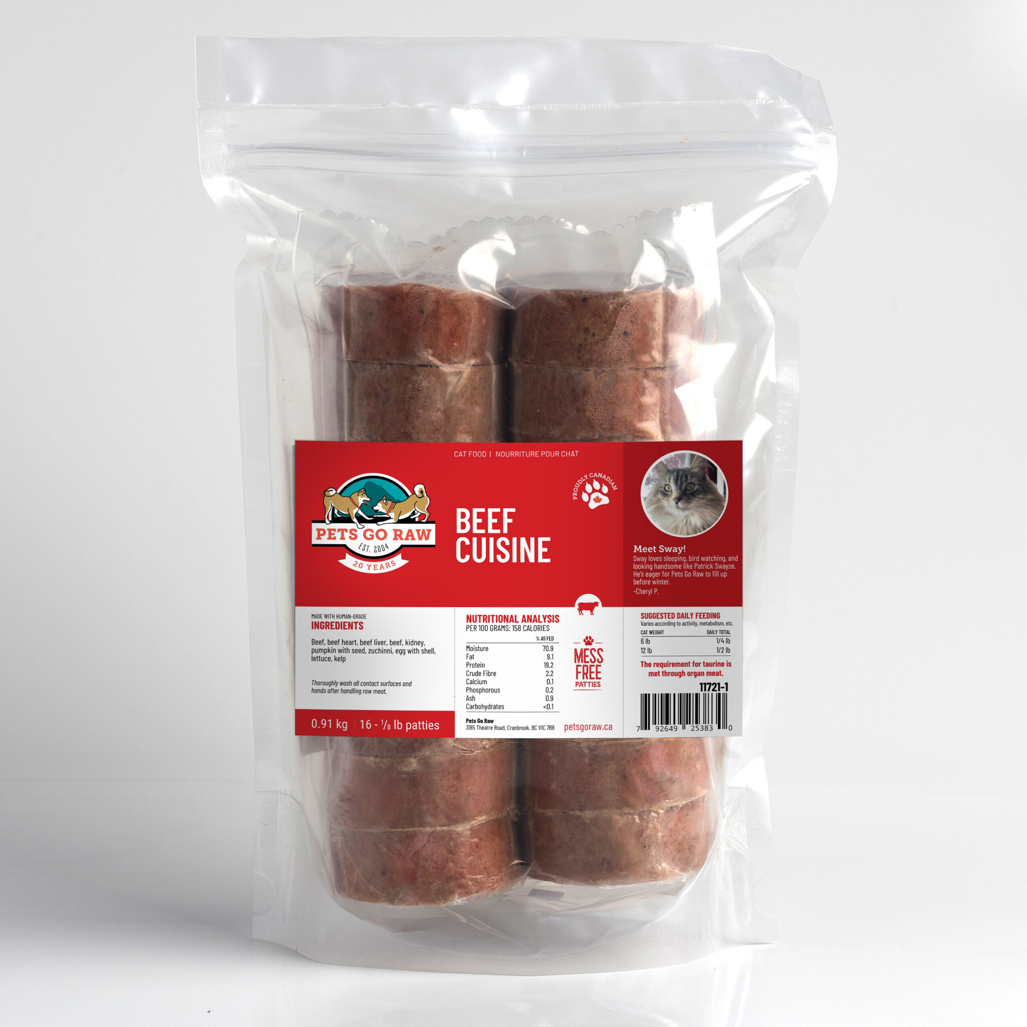 Pets Go Raw Beef Cuisine Cat 2lb Pkg