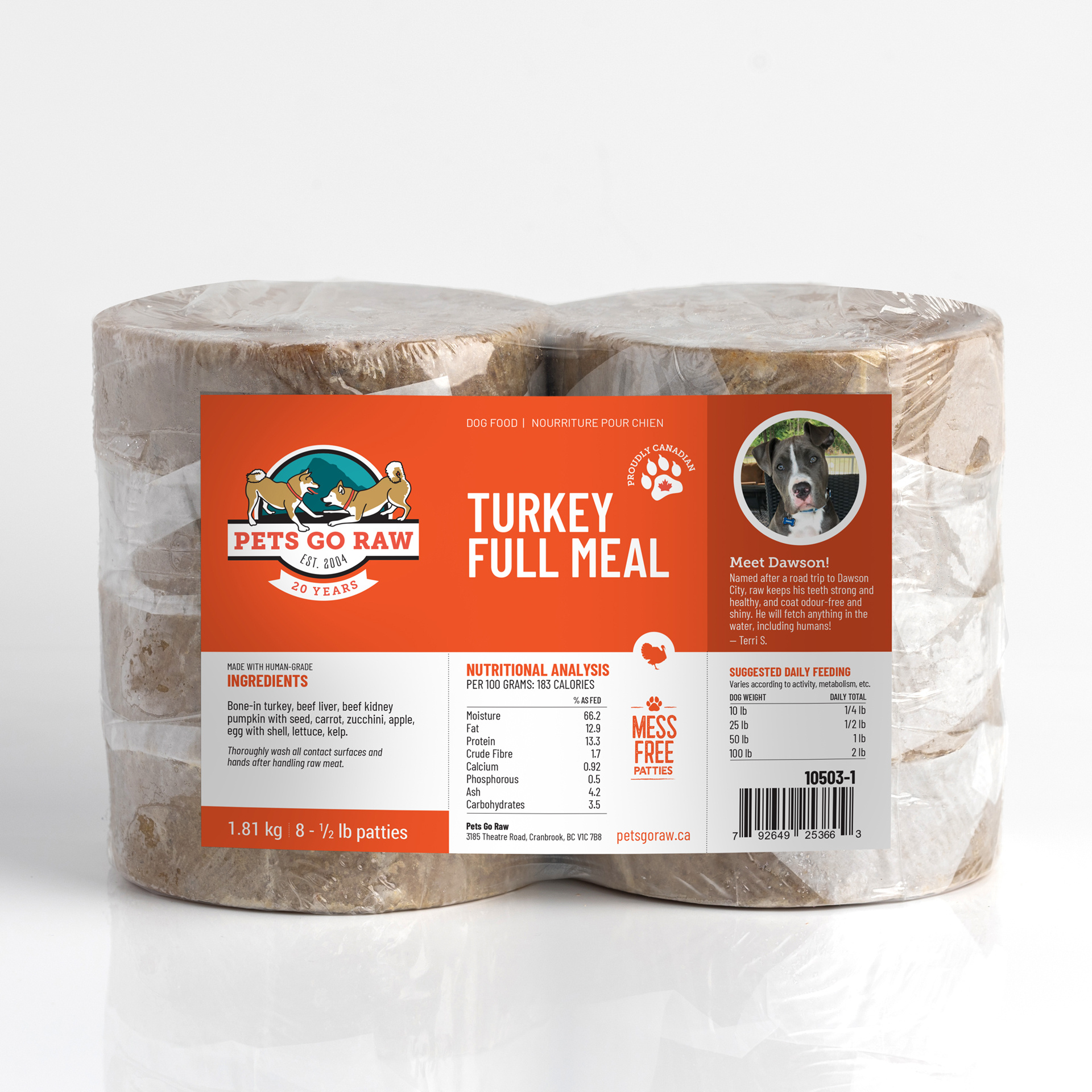 Pets Go Raw Turkey Full Meal 8-1/2 lb Pkg