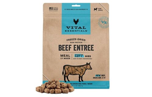 Vital Essentials Freeze Dried Raw Beef Entree & Mixer Soft Nibs Dog 14oz