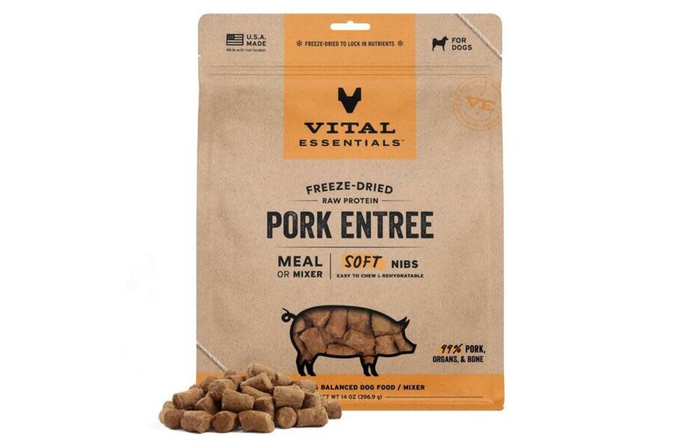 Vital Essentials Freeze Dried Raw Pork Entree & Mixer Soft Nibs Dog 14oz