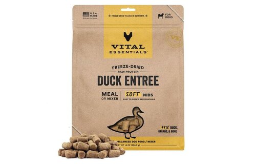 Vital Essentials Freeze Dried Raw Duck Entree & Mixer Soft Nibs Dog 14oz