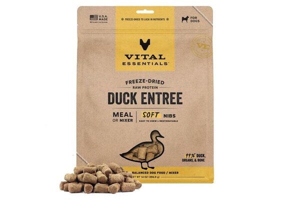 Vital Essentials FD Raw Duck Entree & Mixer Soft Nibs Dog 14oz