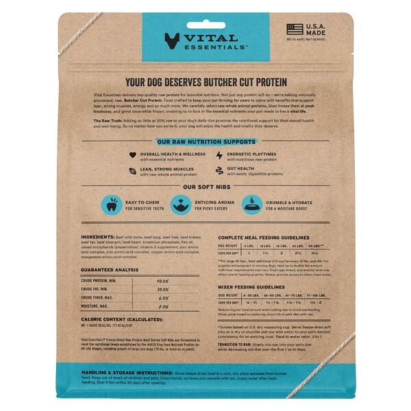 Vital Essentials Freeze Dried Raw Beef Entree & Mixer Soft Nibs Dog 14oz