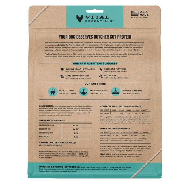 Vital Essentials Freeze Dried Raw  Beef & Salmon Entree & Mixer Soft Nibs Dog 14oz
