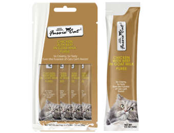Fussie Cat Treat Chicken/Beef in Goat Milk Puree 2oz