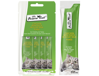 Fussie Cat Treat Chicken/Duck in Goat Milk Puree 2oz