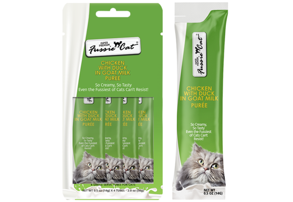 Fussie Cat Treat Chicken/Duck in Goat Milk Puree 2oz