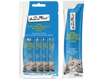 Fussie Cat Treat Tuna/Anchovy in Goat Milk Puree 2oz