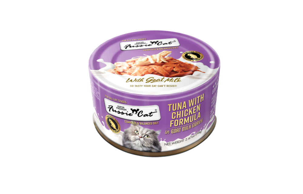 Fussie Cat Premium Tuna w/Chicken in Goats Milk 2.4oz