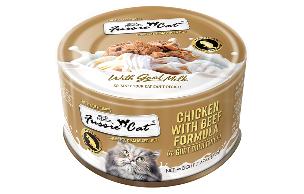 *New*Fussie Cat Super Premium Chicken with Beef in Goat Milk 2.47oz