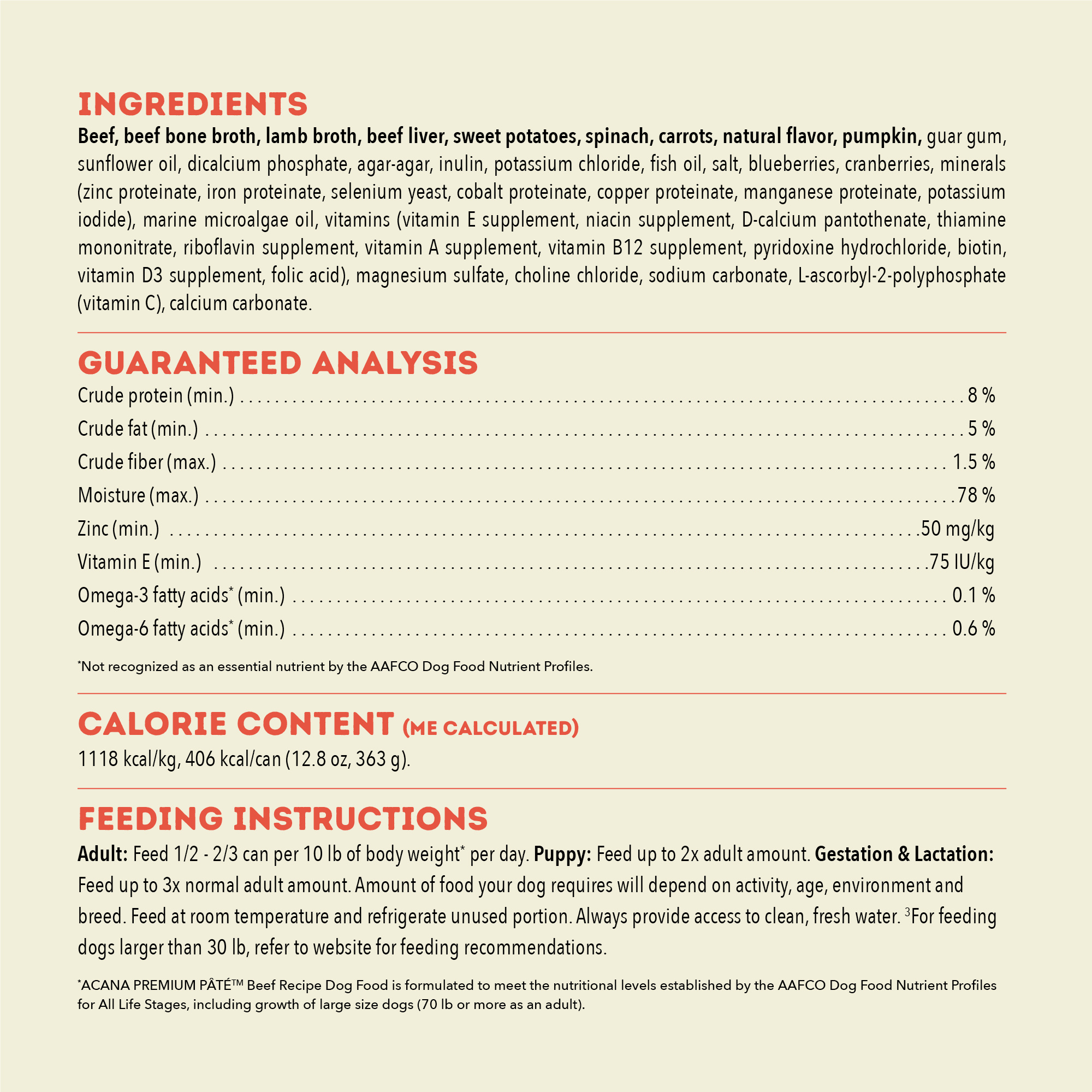 Acana Dog Premium Beef Pate 363g