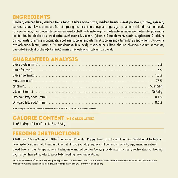 Acana Dog Premium Poultry Pate 363g