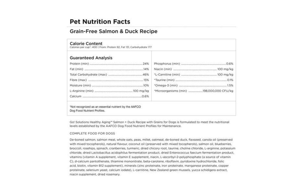 *New*Go! Dog Healthy Aging Salmon & Duck w/Grains 3.5lb