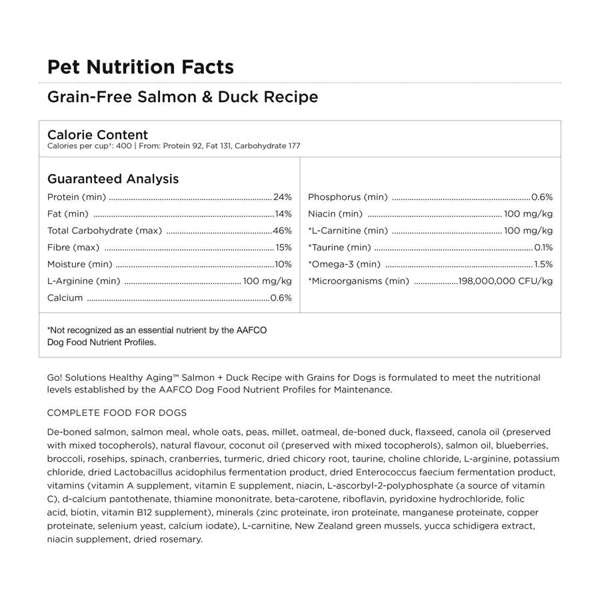 *New*Go! Dog Healthy Aging Salmon & Duck w/Grains 22lb