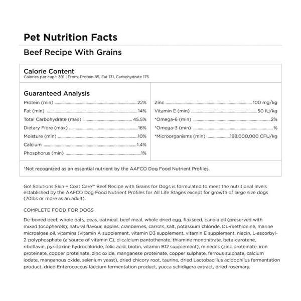 *New*Go! Dog Skin & Coat Beef w/Grains 3.5lb
