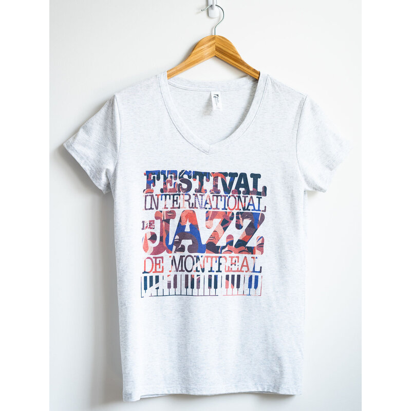 Women’s White V-Neck Mosaic 2023 FIJM T-Shirt
