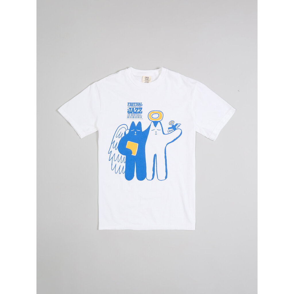 T-shirt blanc Sainte-Cat et son acolyte - Design Chien Champion 2026