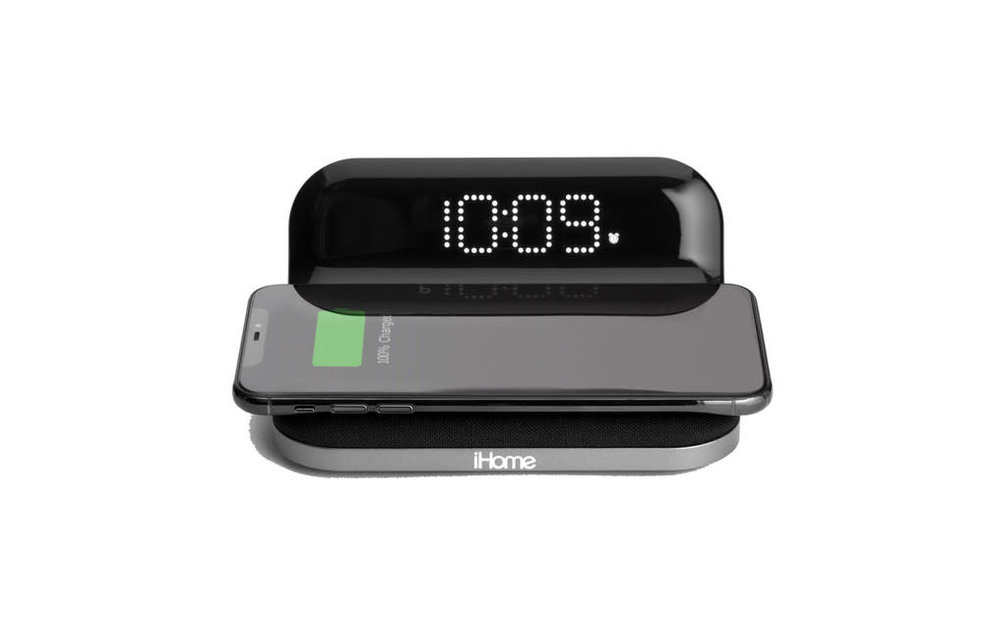 iHome | Compact Alarm Clock with Qi Wireless and USB Charging Grey | 115-2051