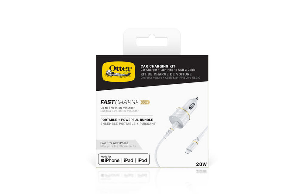 Otterbox | Fast Charge PD Car Charger USB-C 20W w/Lightning Cable 3.3 ft Cloud Dust (White) | 110-3467