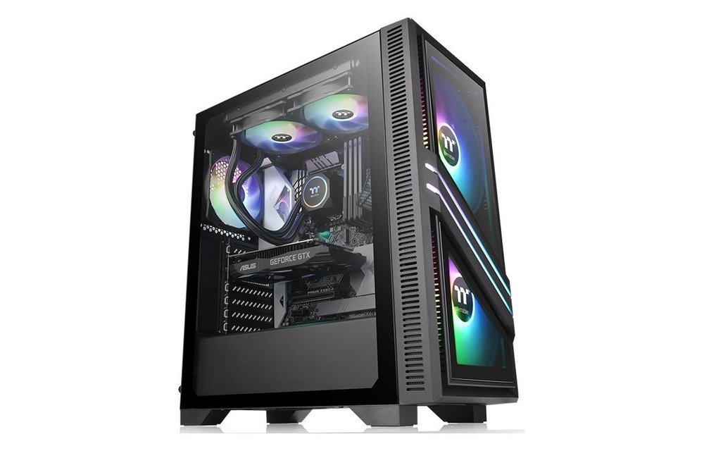 Thermaltake Versa T35 Tempered Glass RGB Mid-Tower Chassis - Mid-tower - Black - Tempered Glass, SPCC - 4 x Bay - 1 x 4.72" x Fan(s) Installed - 0 - ATX, Mini ITX, Micro ATX Motherboard Supported - 6 x Fan(s) Supported - 2 x Internal 2.5" Bay -