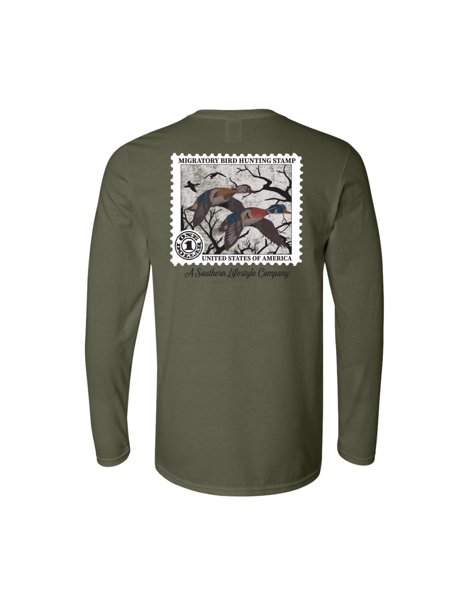 A Southern Lifestyle Co. Southern Lifestyle L/S Tee, Duck Stamp - Hemp Color