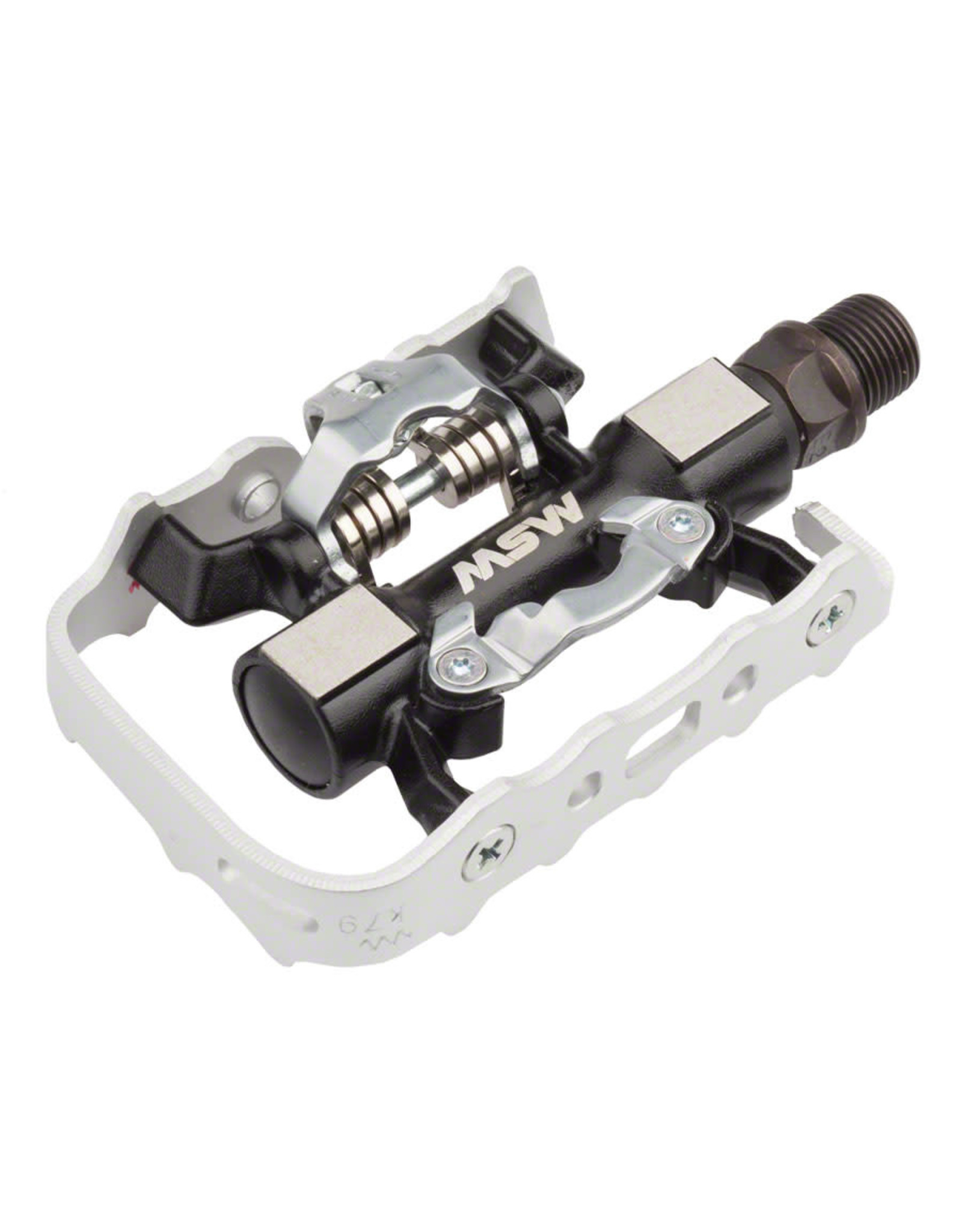 MSW CP-100 Pedals - Single Side Clipless with Platform Aluminum 9/16" Black/Silver