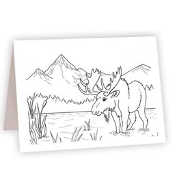 Moose in the River Coloring Card