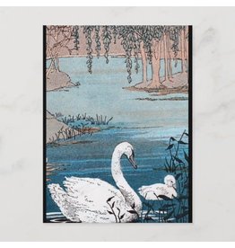 Elegant White Swan with Baby Postcard