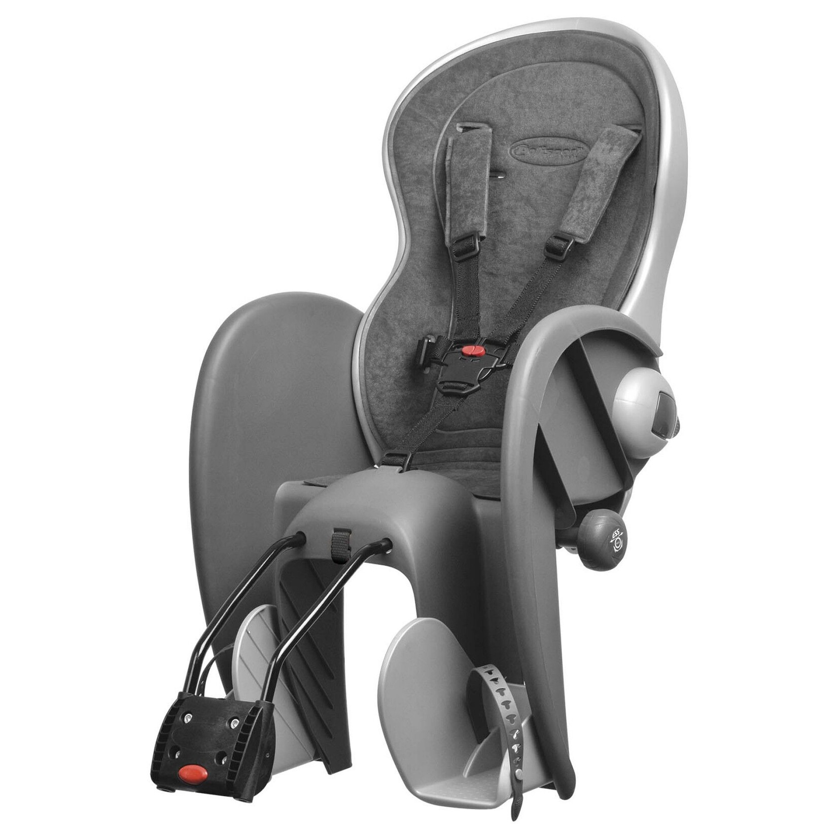 PoliSport BABY SEAT - Polisport Wallaby, Deluxe, Q/R, 5 Point Adjustable Safety Harness, Easy Assemble, GREY/SILVER