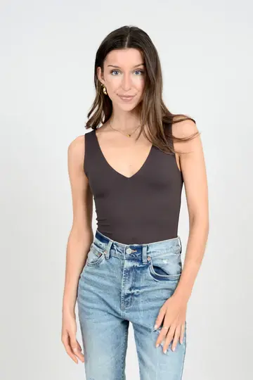 RD Style Valentina Double V Bodysuit - Dark Brown - Little Somethings  Boutique