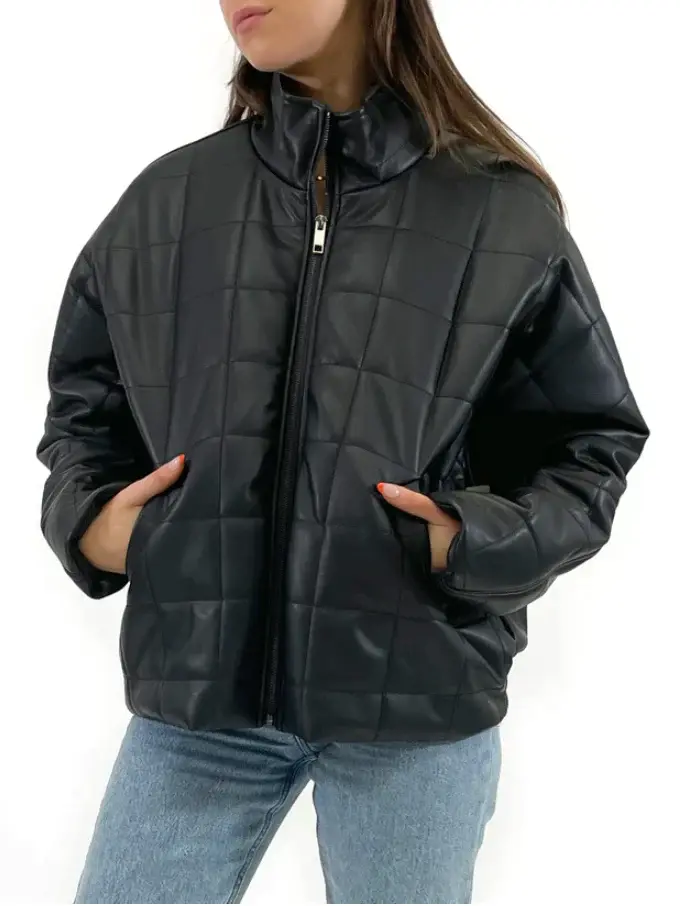 FAUX LEATHER QUILTED JACKET in Black