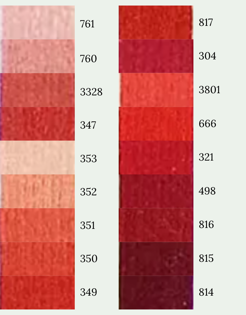 DMC Perle Cotton Size 5 Skeins Column 1 - Fiery Reds