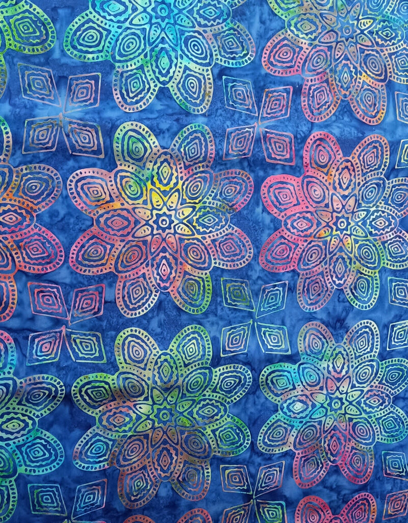 Batik Australia 100% Cotton Batik  Blue with large mandalas