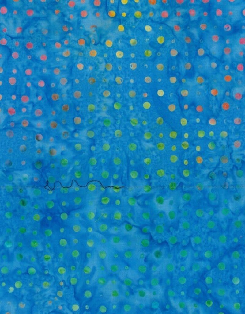 Batik Australia 100% Cotton Batik  Blue with pink and green spots