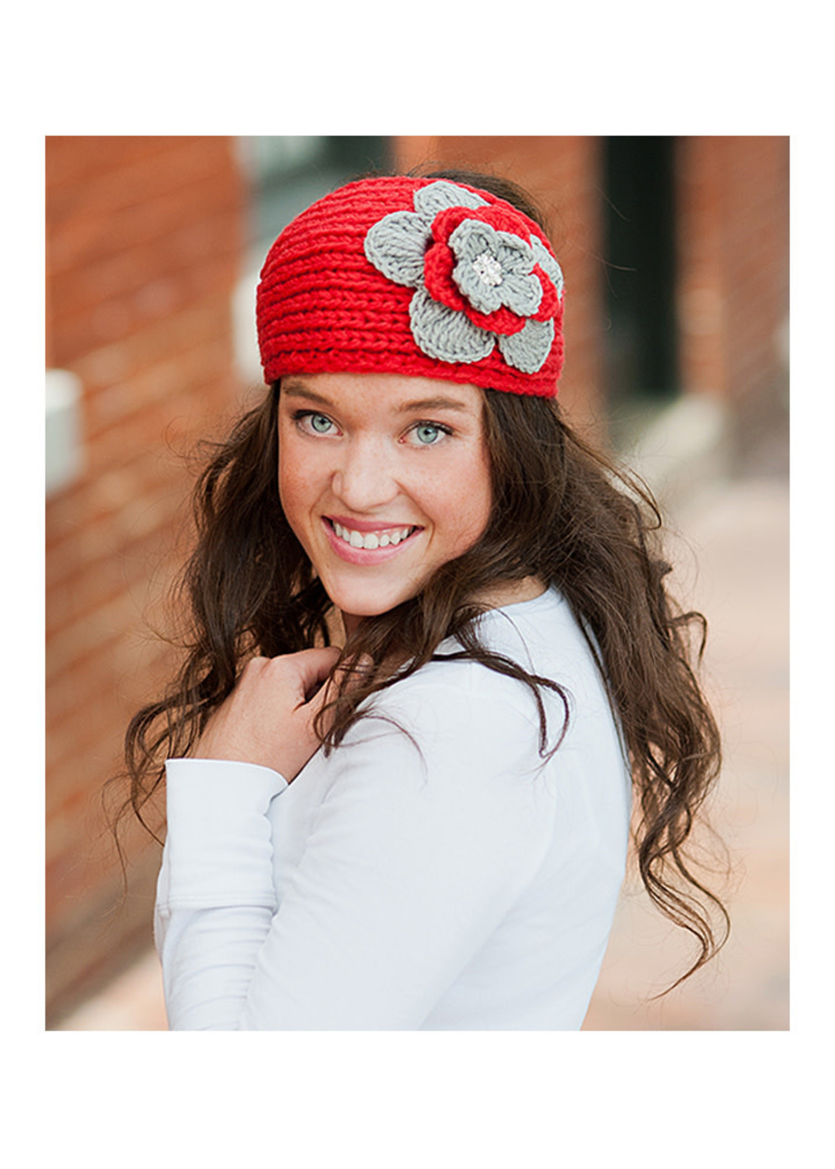 Red & Gray Flower Head Wrap