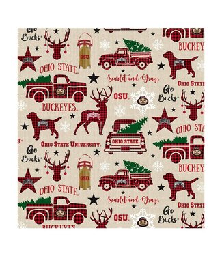Ohio State Buckeyes Holiday Cotton Fabric Red - Fat Quarter 27"x18"