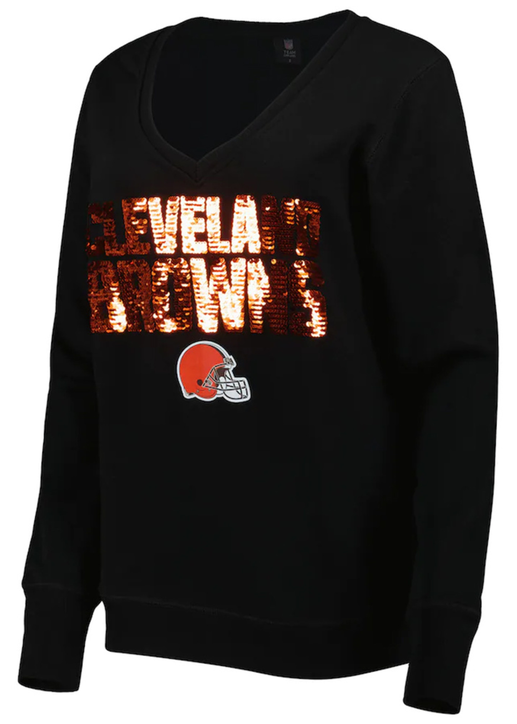 Cleveland Browns Cuce Women's Sequin Logo V-Neck Pullover Sweatshirt