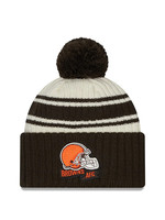 NEW ERA Cleveland Browns Sideline Sport Cream/Brown Cuffed Pom Knit Hat