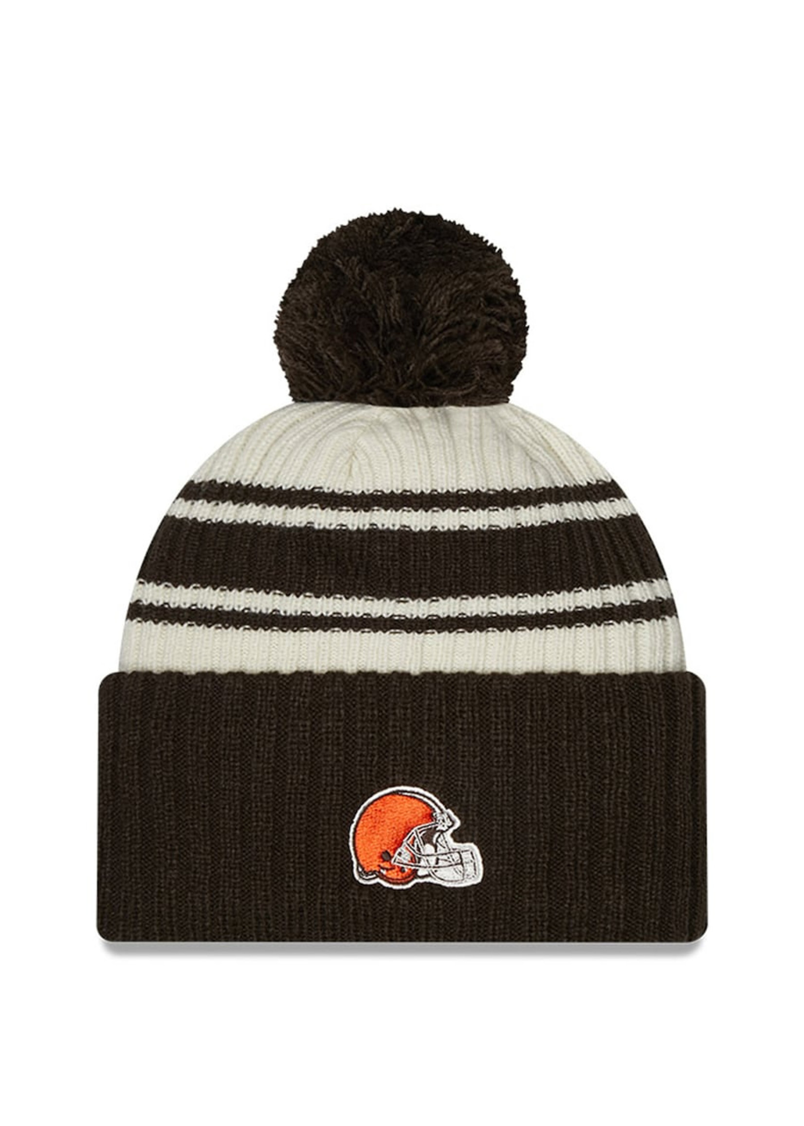 NEW ERA Cleveland Browns Sideline Sport Cream/Brown Cuffed Pom Knit Hat