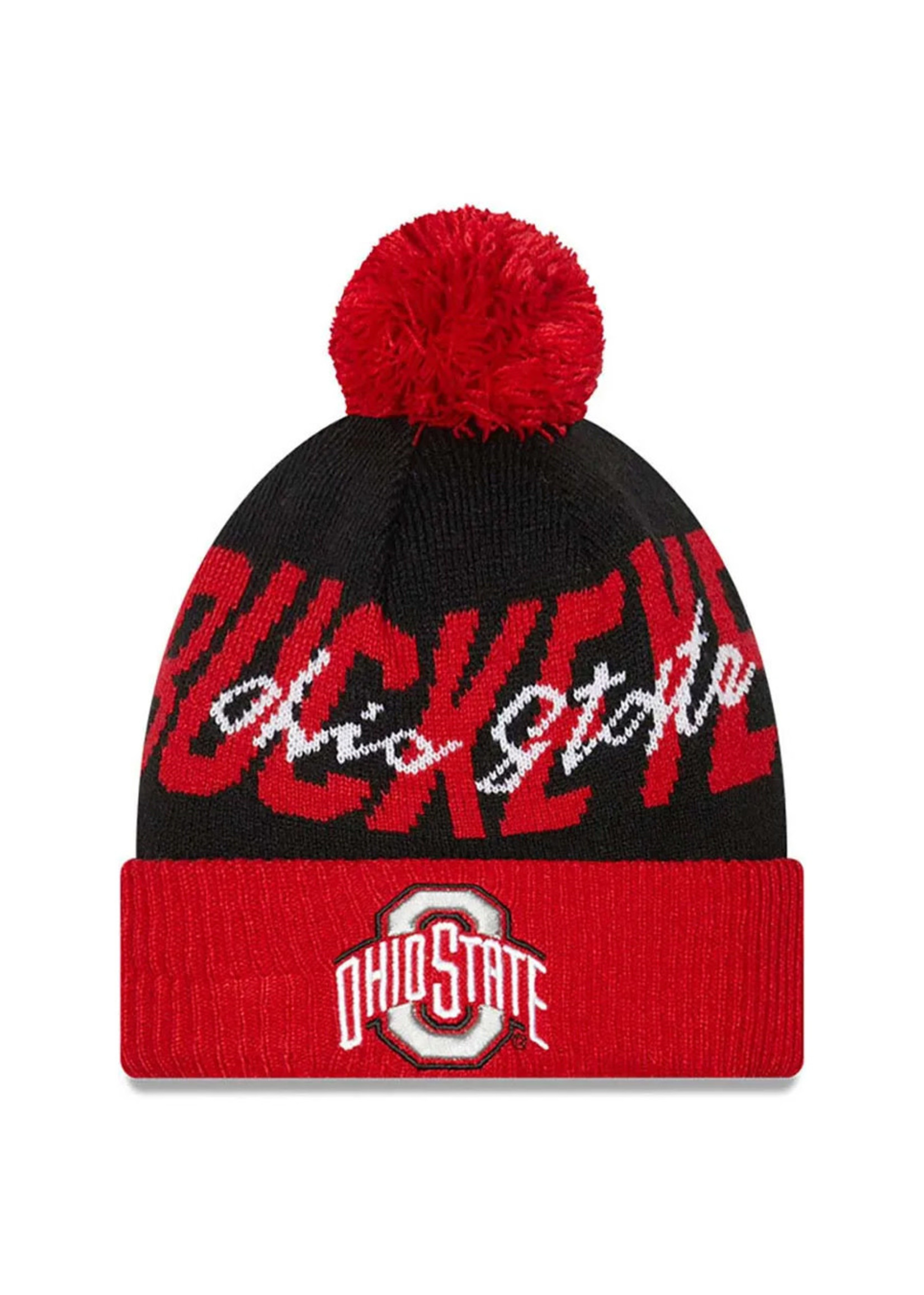 NEW ERA Ohio State Buckeyes Red/Black Confident Pom Knit Hat