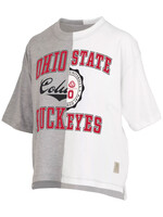 PRESSBOX Ohio State Buckeyes Women's Grey & White Half and Half T-Shirt