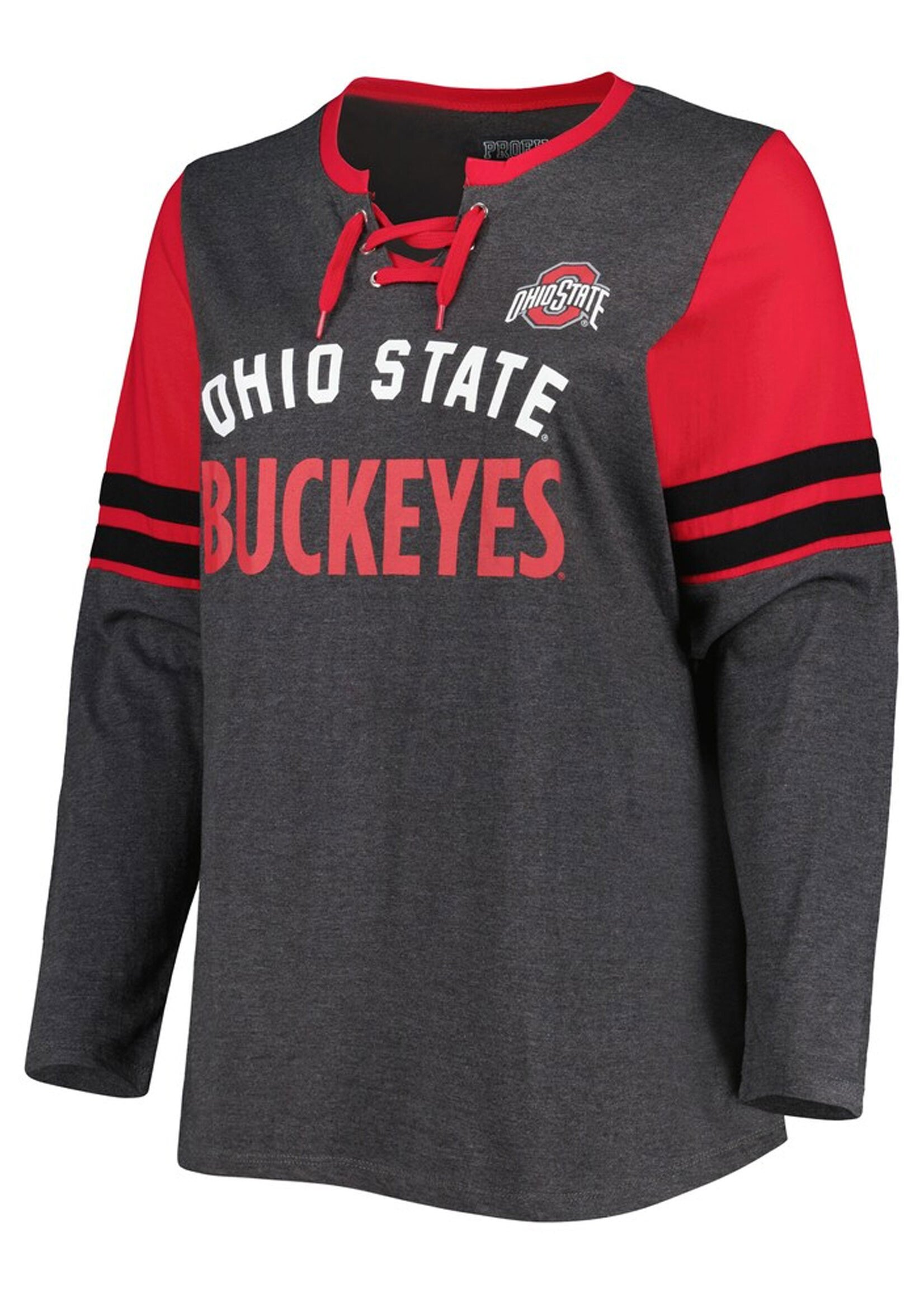 Ohio State Buckeyes Women's Plus Size Lace-Up V-Neck Long Sleeve T-Shirt