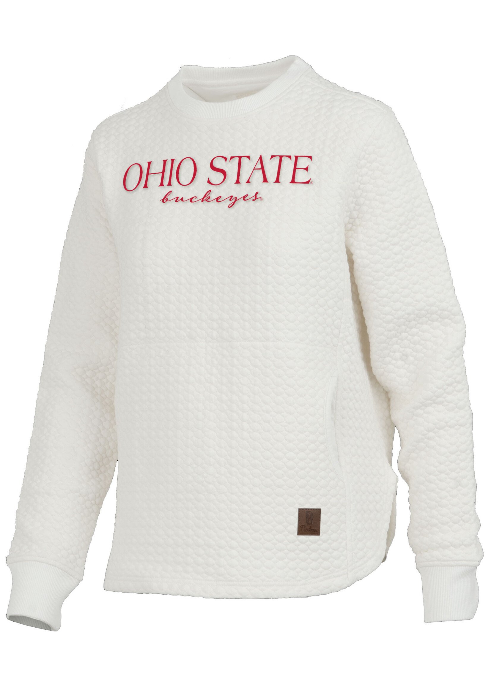 PRESSBOX Ohio State Buckeyes Ivory Bubble Knit Crew Pullover Sweatshirt
