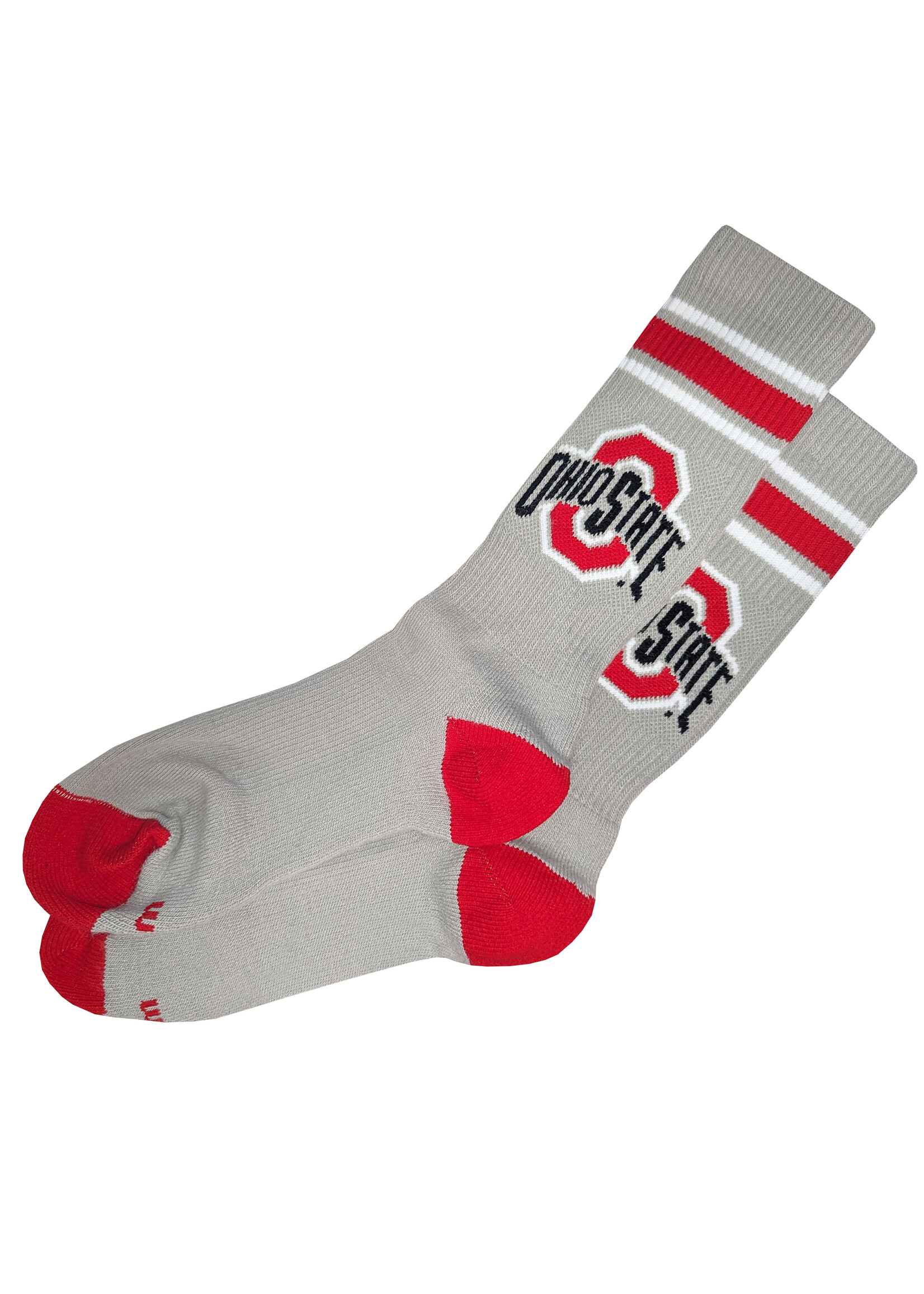 TCK Ohio State Buckeyes Gray & Red Striped Crew Socks