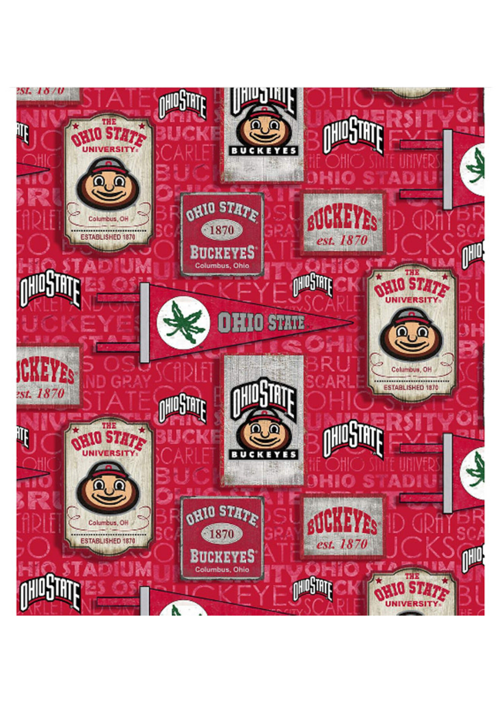 Ohio State Buckeyes Vintage Pennant Cotton Material 15ydsx42in