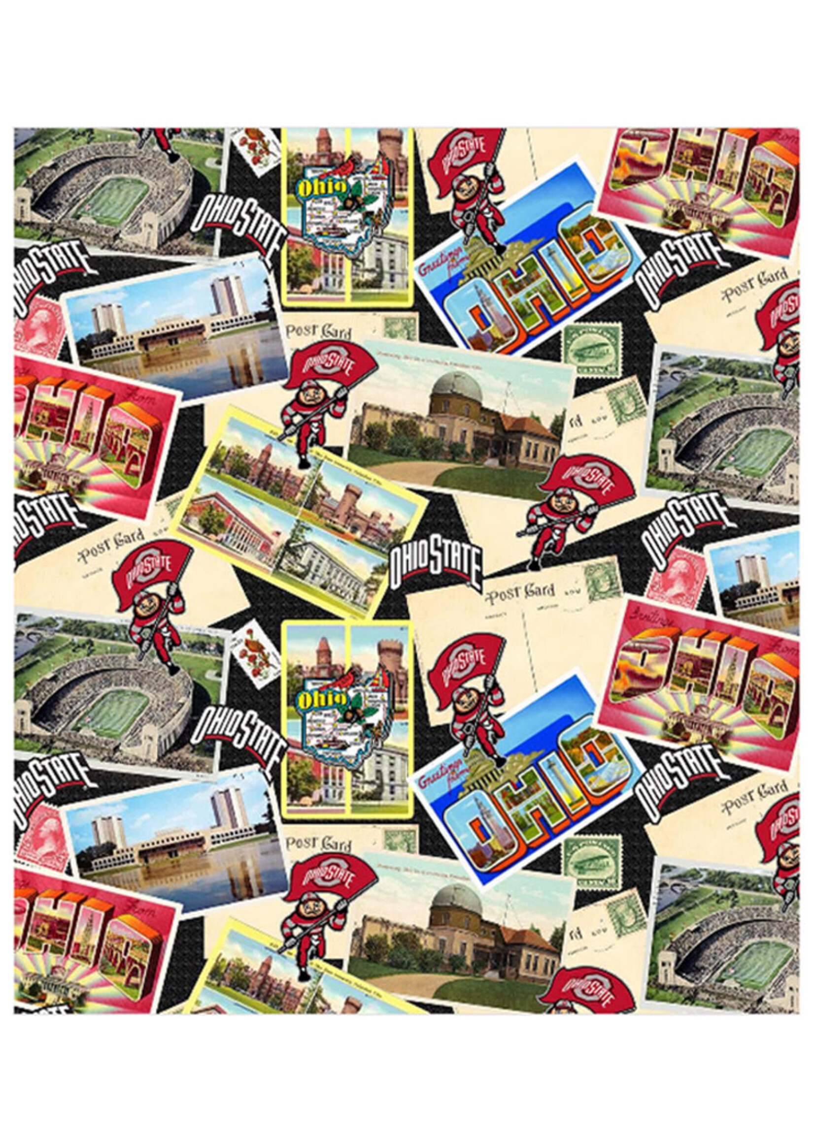 Ohio State Buckeyes Scenic Postcard Cotton Material 15ydsx42in