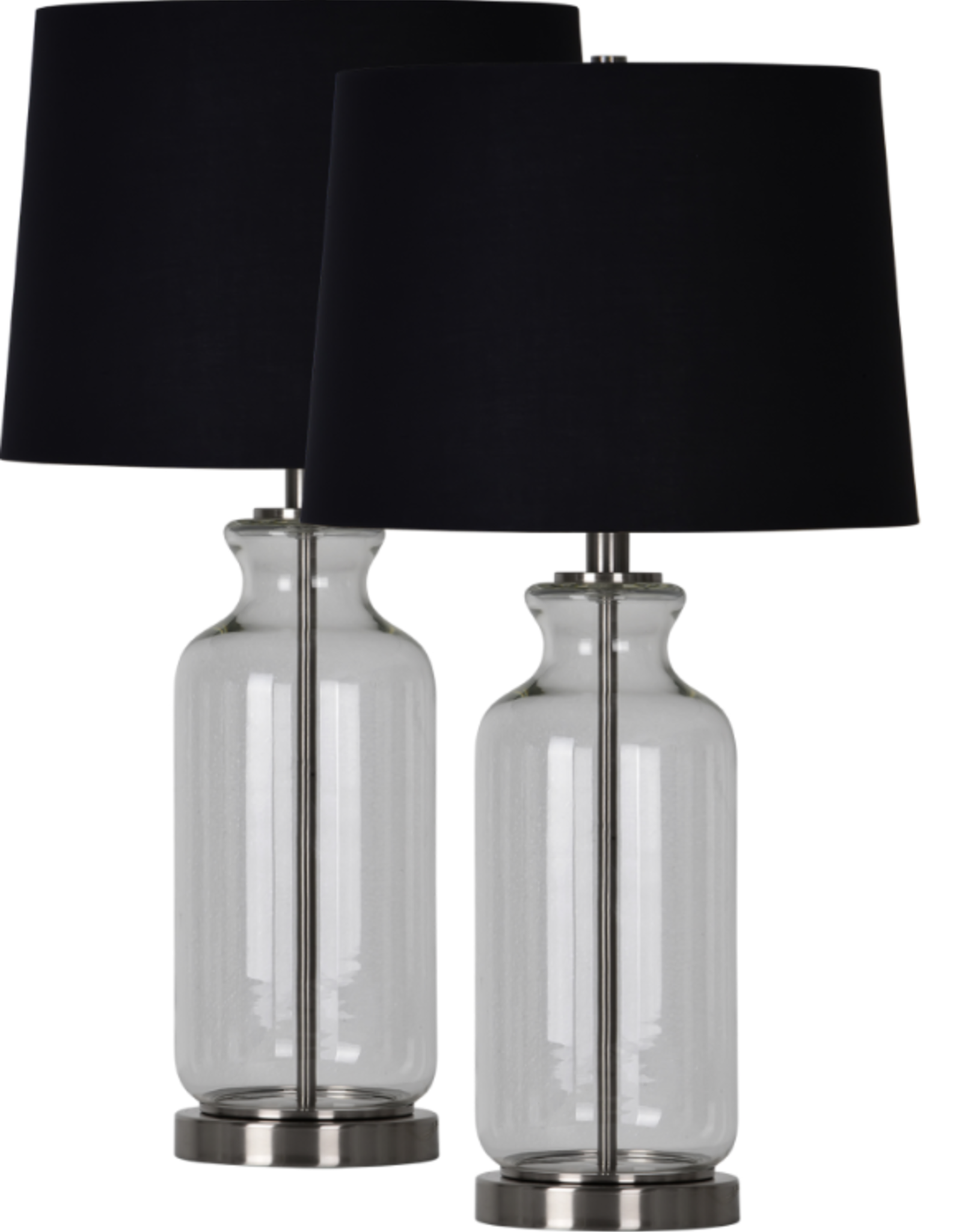 Lampe de table transparante-verre-fer-nickel satiné-abat jour en coton noir