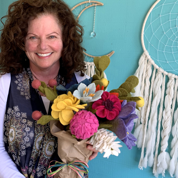 Clare's bouquet of felt flowers at HumanKind Fair Trade