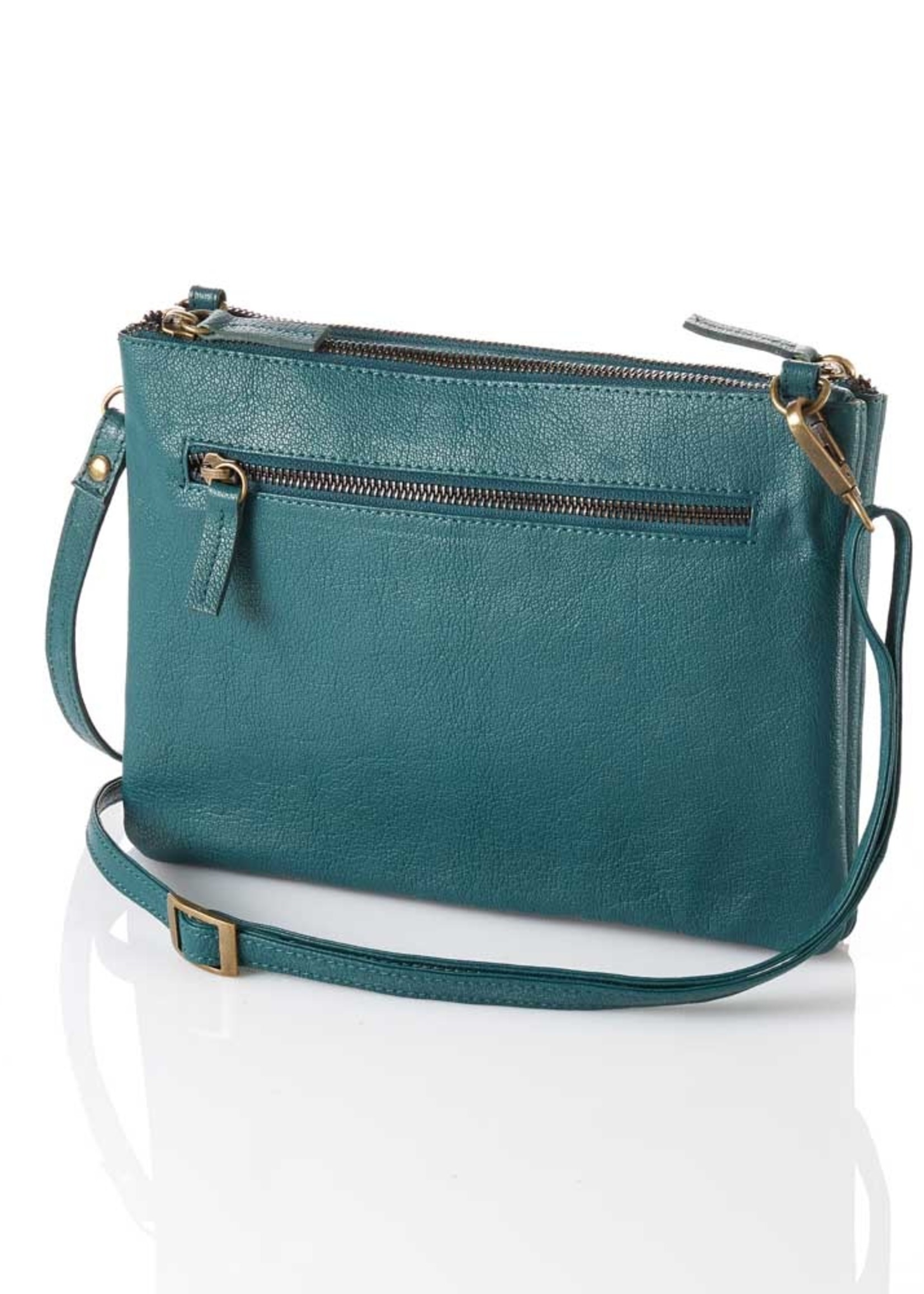 teal leather purse