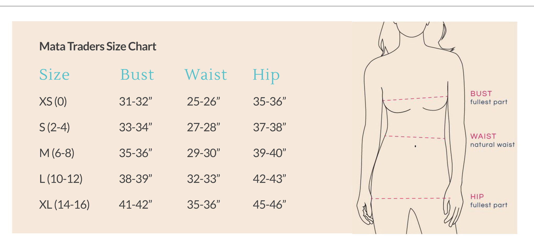 Mata Traders Size Chart